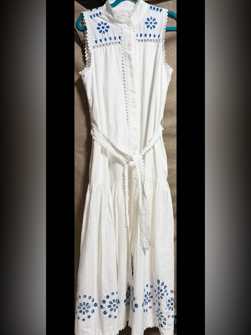 Avec Les Filles White Maxi Dress with Cobalt Blue Eyelet Detail 12 - Picture 7 of 10